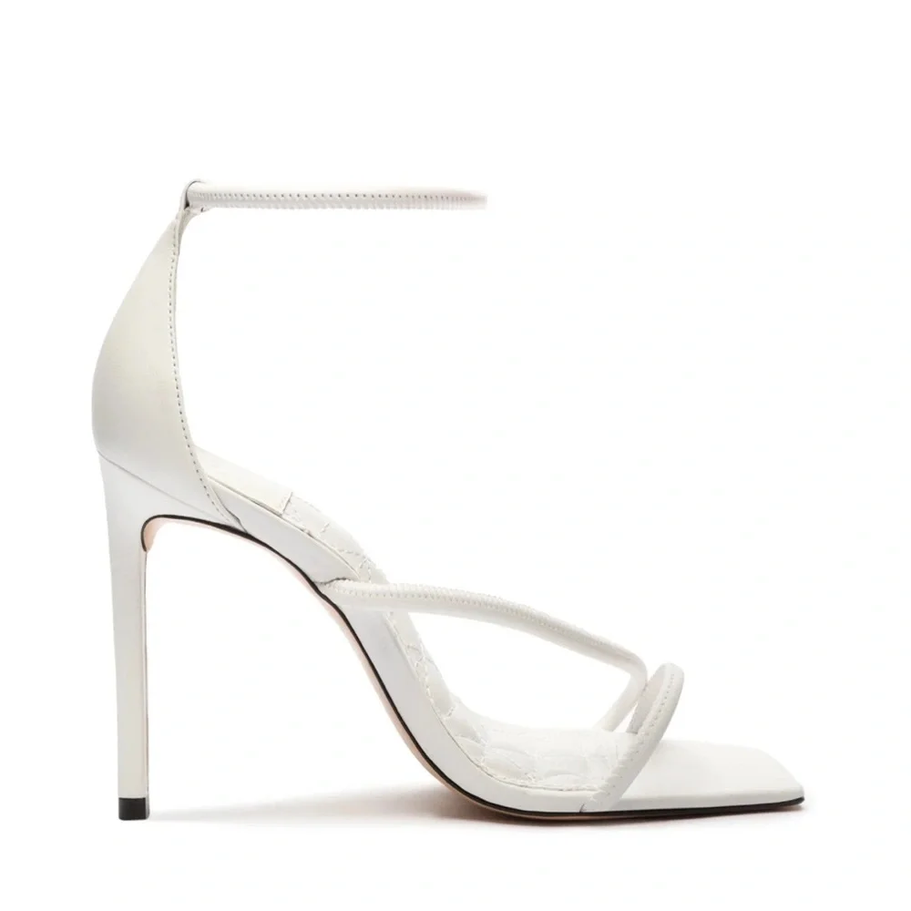 Schutz Gaiah White Leather Strappy Stiletto Heels Size 6.5